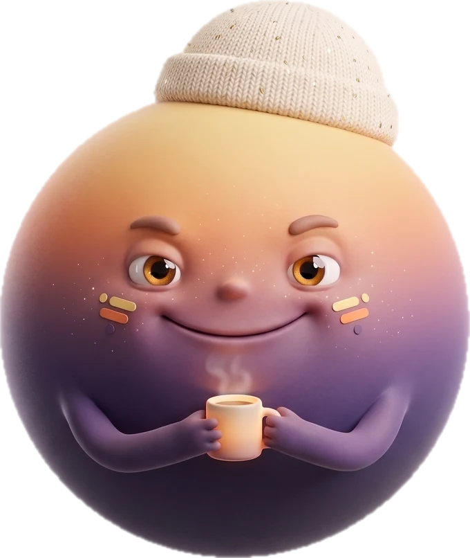 De nachtdienst-orb met een muts en een mok, klaarwakker.