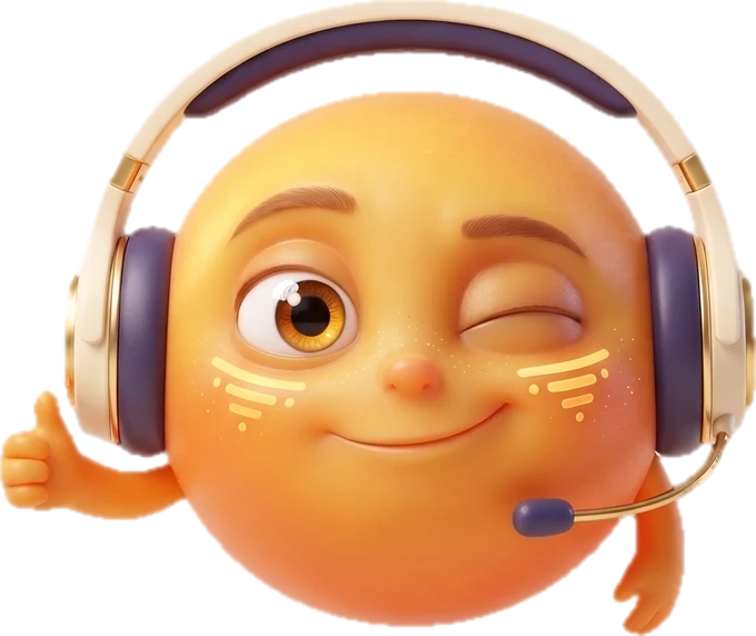 De receptie-orb met een koptelefoon, knipoog en duim omhoog.